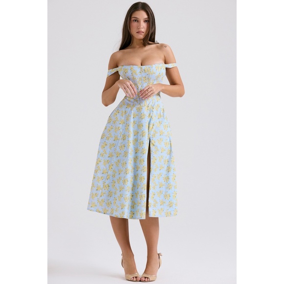 NEW House of CB Saira Soft Blue Vintage Floral Print Dress L+ (XL) - Picture 9 of 17